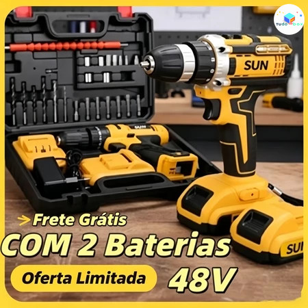 Combo Parafusadeira 26V/48V + 2 Baterias Longa Duração - Estuche Premium Organizador e Brocas Carboneto 8 Peças