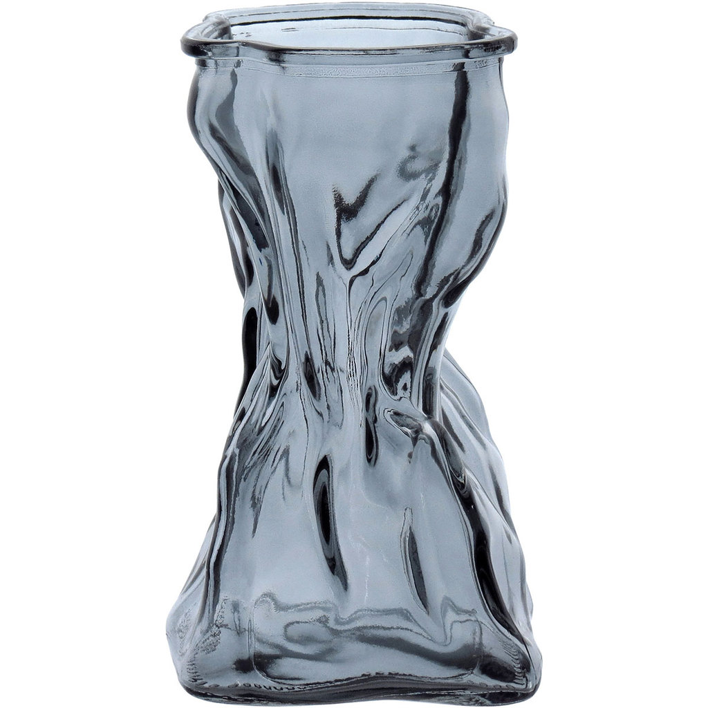 Vaso Decorativo Enfeite Planta Amassado Vidro 17x7x9cm Fume