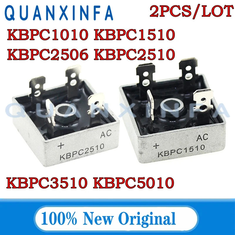 2 Pcs KBPC1510 KBPC1010 KBPC2506 KBPC2510 KBPC3510 KBPC5010 10A/15A/25A/35A/50A Ponte Retificadora 1000V Pilha De Em Est