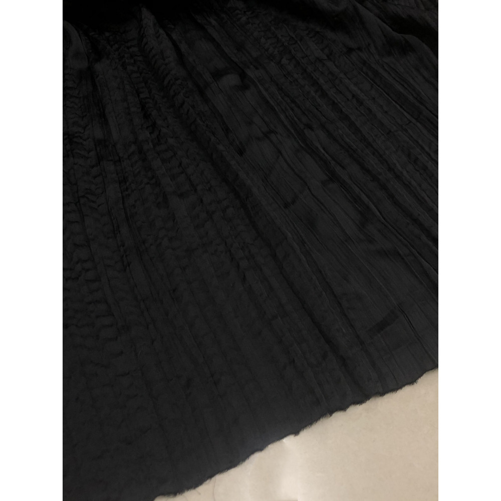 Verão fino puro preto listrado plissado textura de fibra química roupas tecido leve saia camisa tecido artesanal