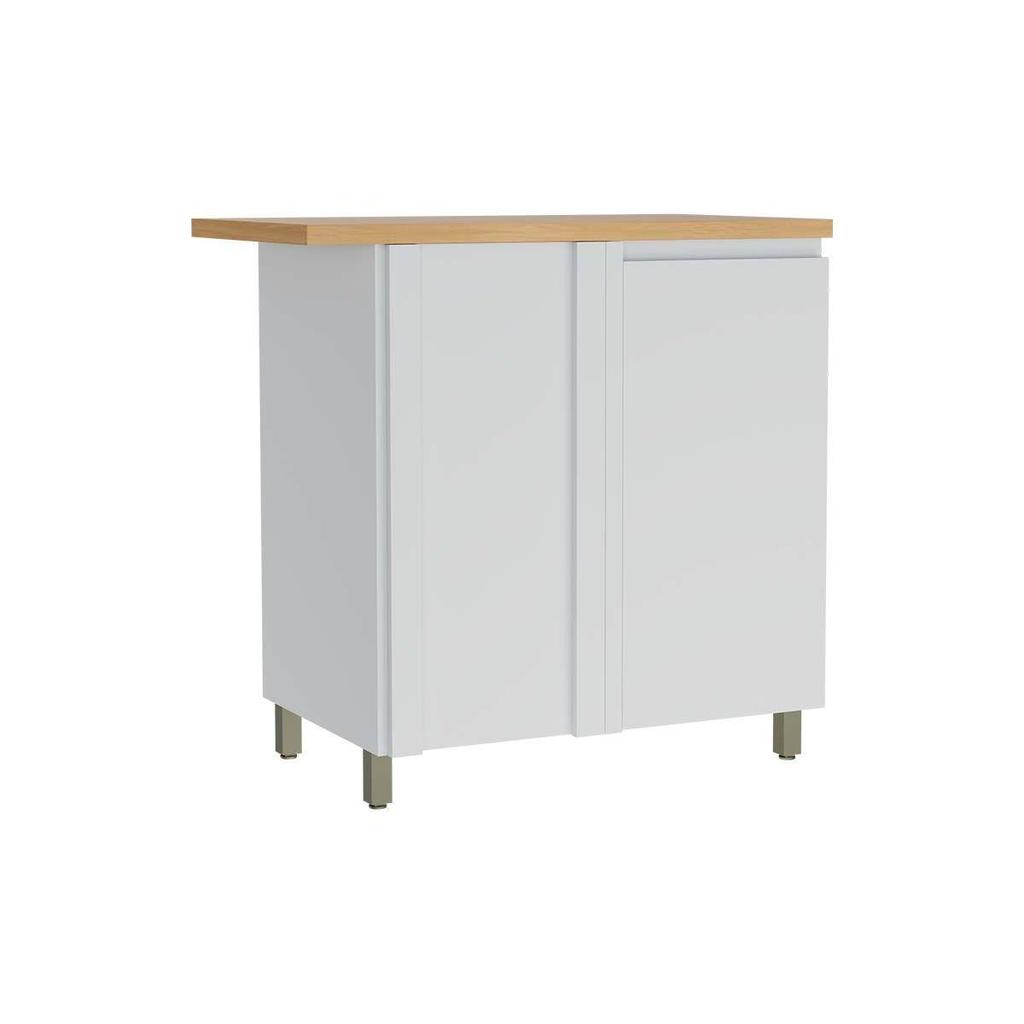 Balcão de Cozinha Rainha Canto Reto Dir/Esq 1 Porta c/Tampo 92cm Branca/Nature - Nesher