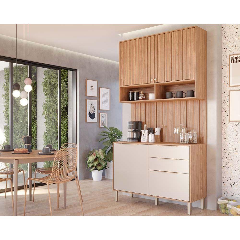 Cozinha Completa Divina 3 Peças (1Aéreo+1Balcão+1Complemento) CZ008 Freijo/Off White - MGM