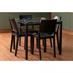 Sala de Jantar Completa Reno c/ Tampo de Vidro 90x90cm e 4 Cadeiras Hydra Plus Preto - Kappesberg