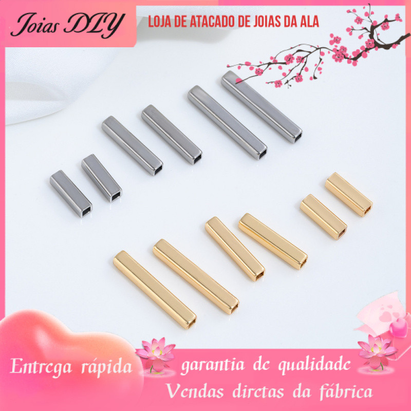 Não-desbotamento 14K banhado a ouro brilhante retangular espaçador contas tubo reto barril contas artesanal DIY corda de