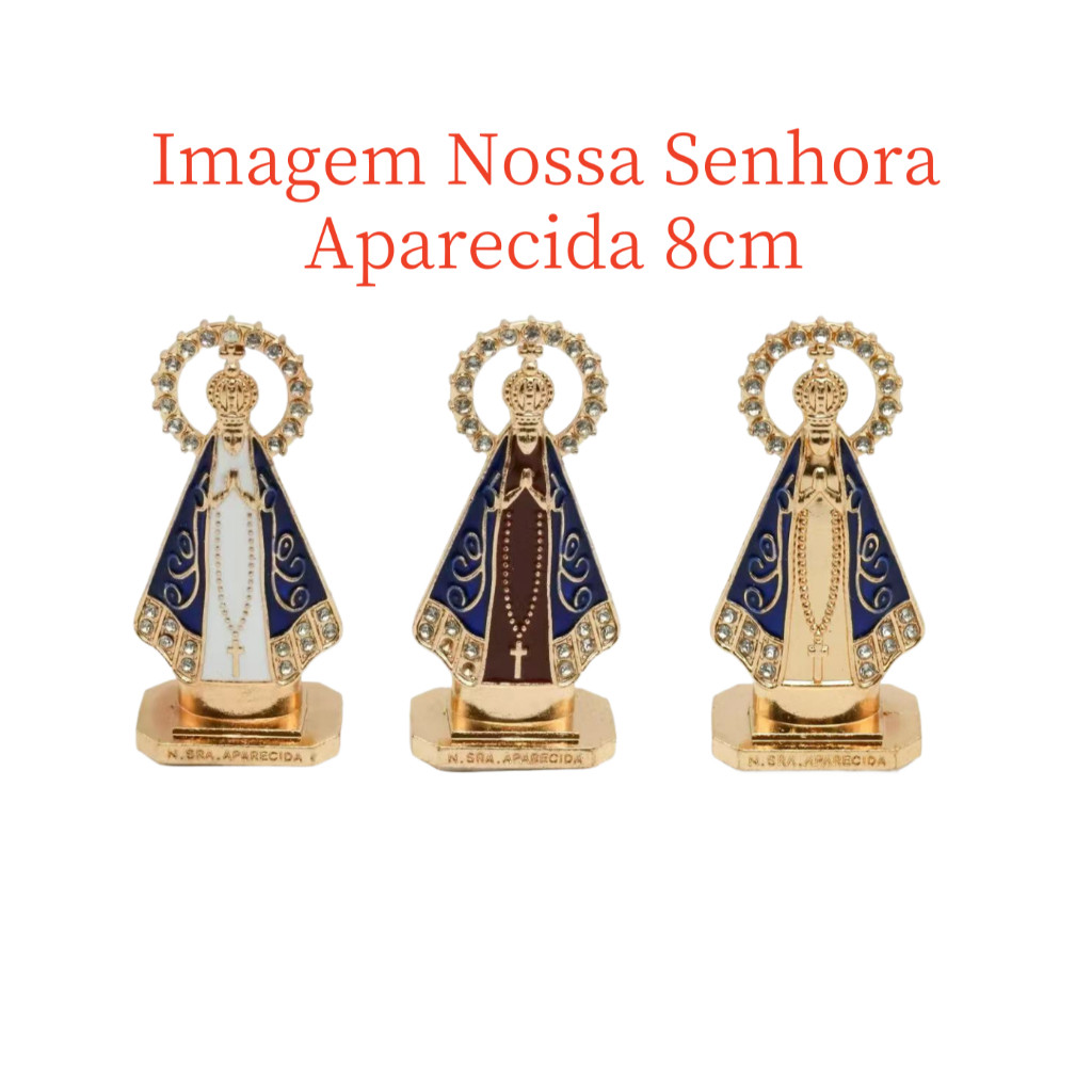 Imagem Nossa Senhora Aparecida 8cm – Escultura Religiosa Decorativa em Metal Dupla Face