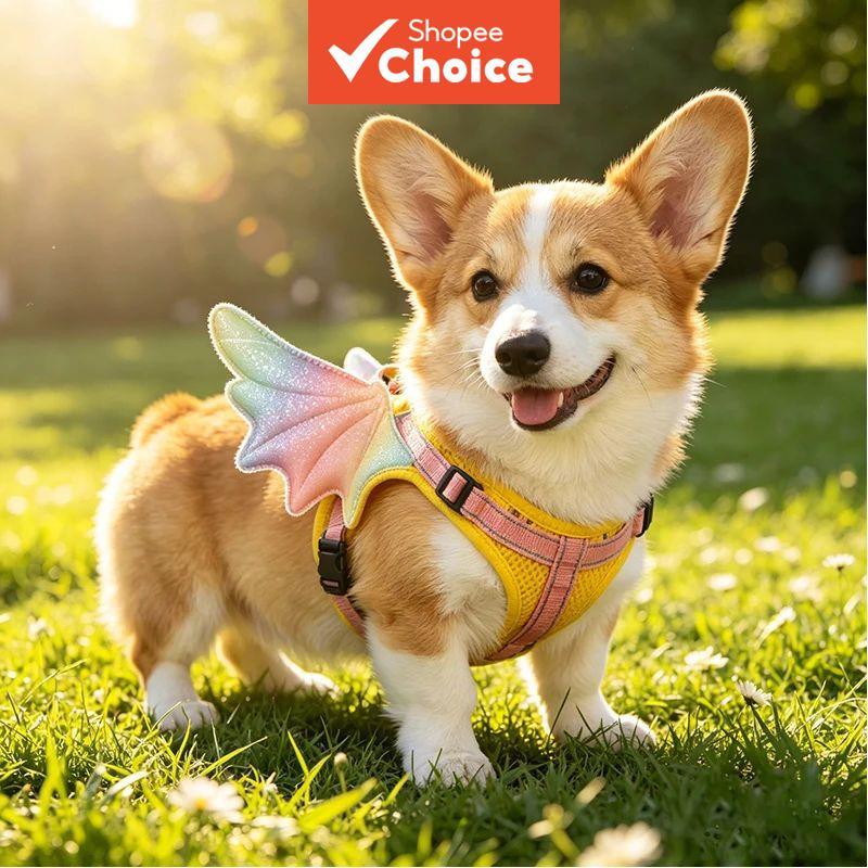 Arnês Estilo Colete De Malha Respirável Com Asa De Demônio Gradiente Brilhante Para Cães Pequenos A Médios Como Corgis E