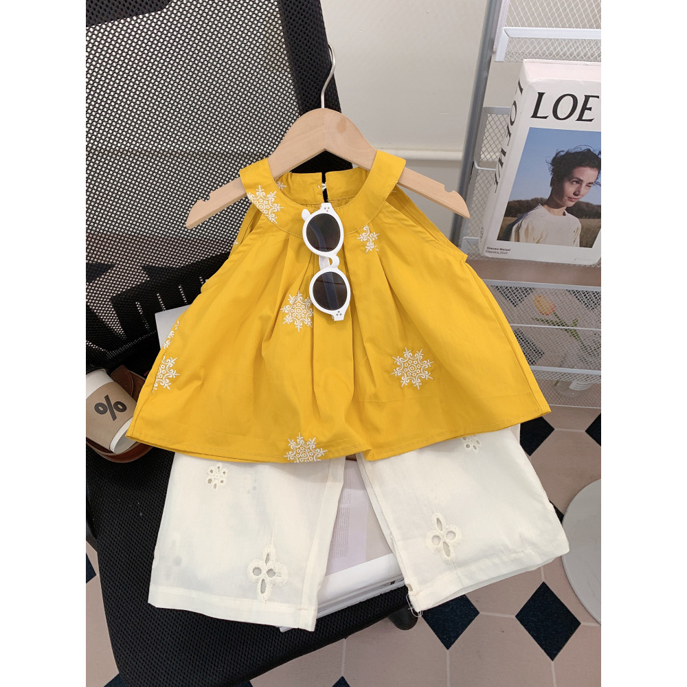 Meninas ternos de verão 2026 novo estilo moda bebê cinta topos calças infantis verão roupas infantis