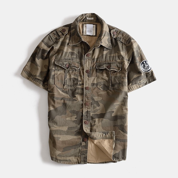 Camuflagem roupas camisa masculina de manga curta na moda camuflagem roupas ao ar livre roupas casuais Multi-bolso camis