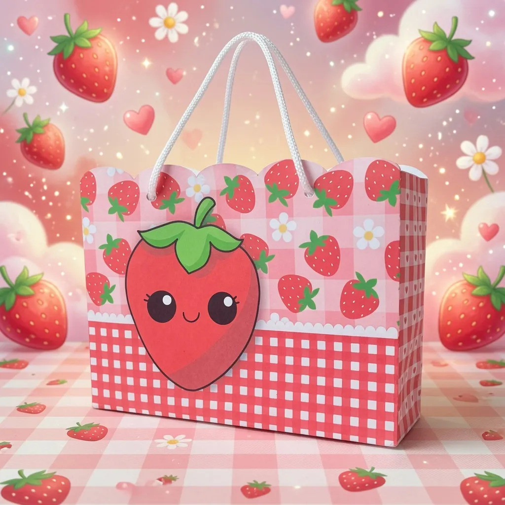 Kit Sacolinhas Surpresa Pegue e Monte Morango Cute 20x15x6 Lembrancinha Teen