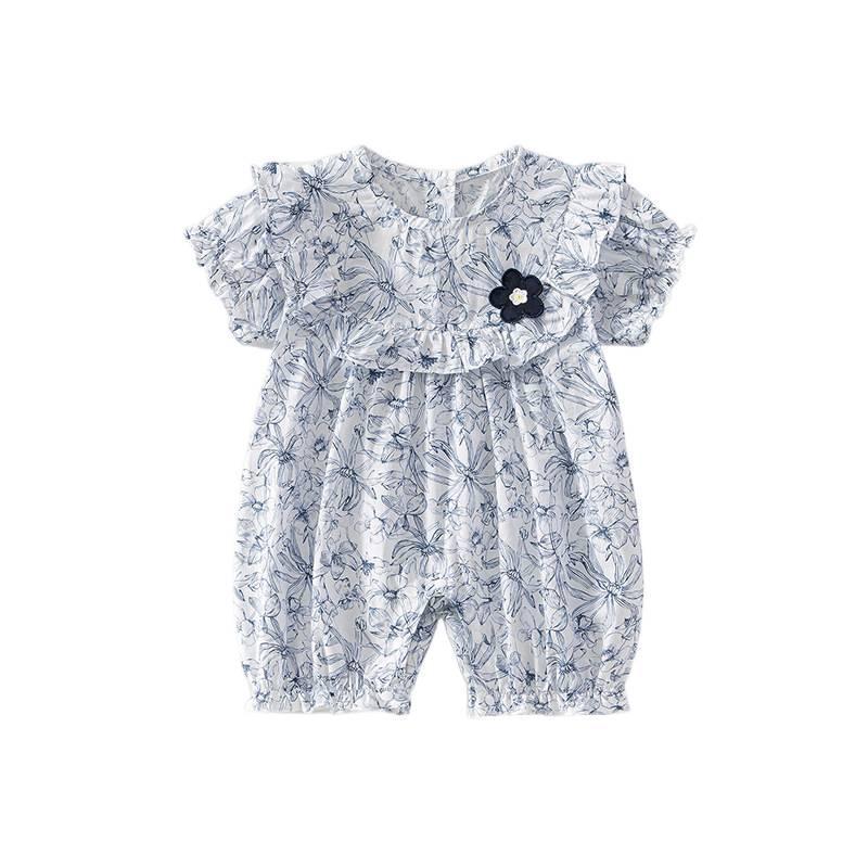 Verão bebê menina puro algodão manga curta macacão fino Floral bebê macacão recém-nascido pele-amigável respirável roupa