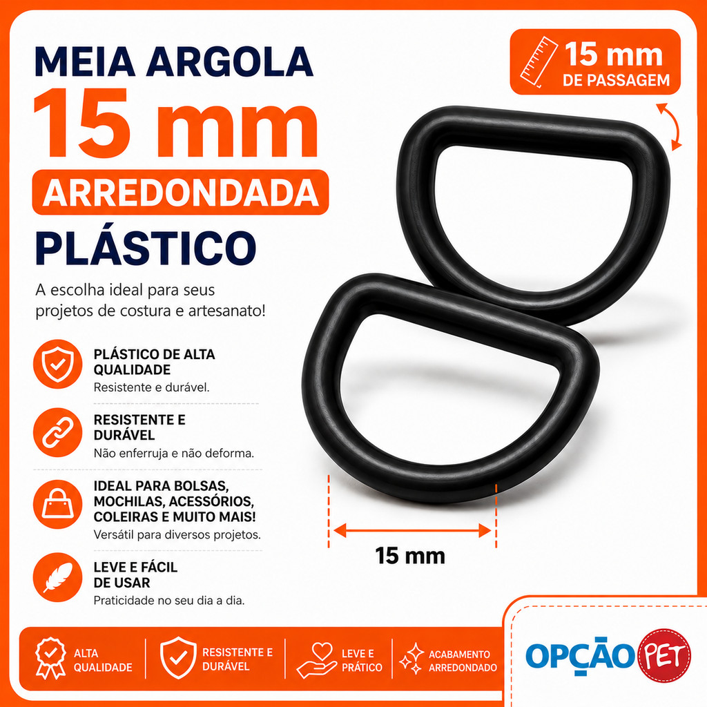 Meia Argola 15mm Plástica