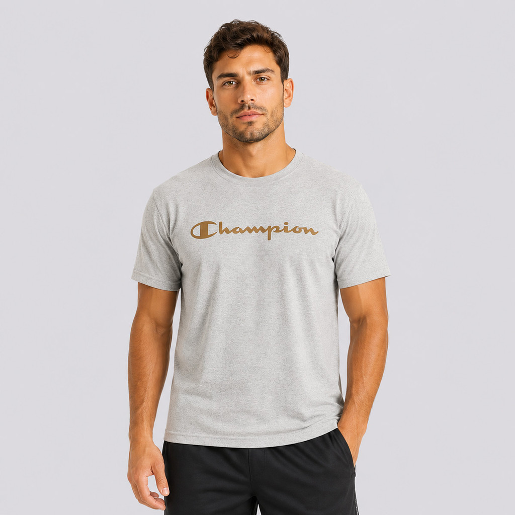 Camiseta Champion Script Puff Cinza Mescla