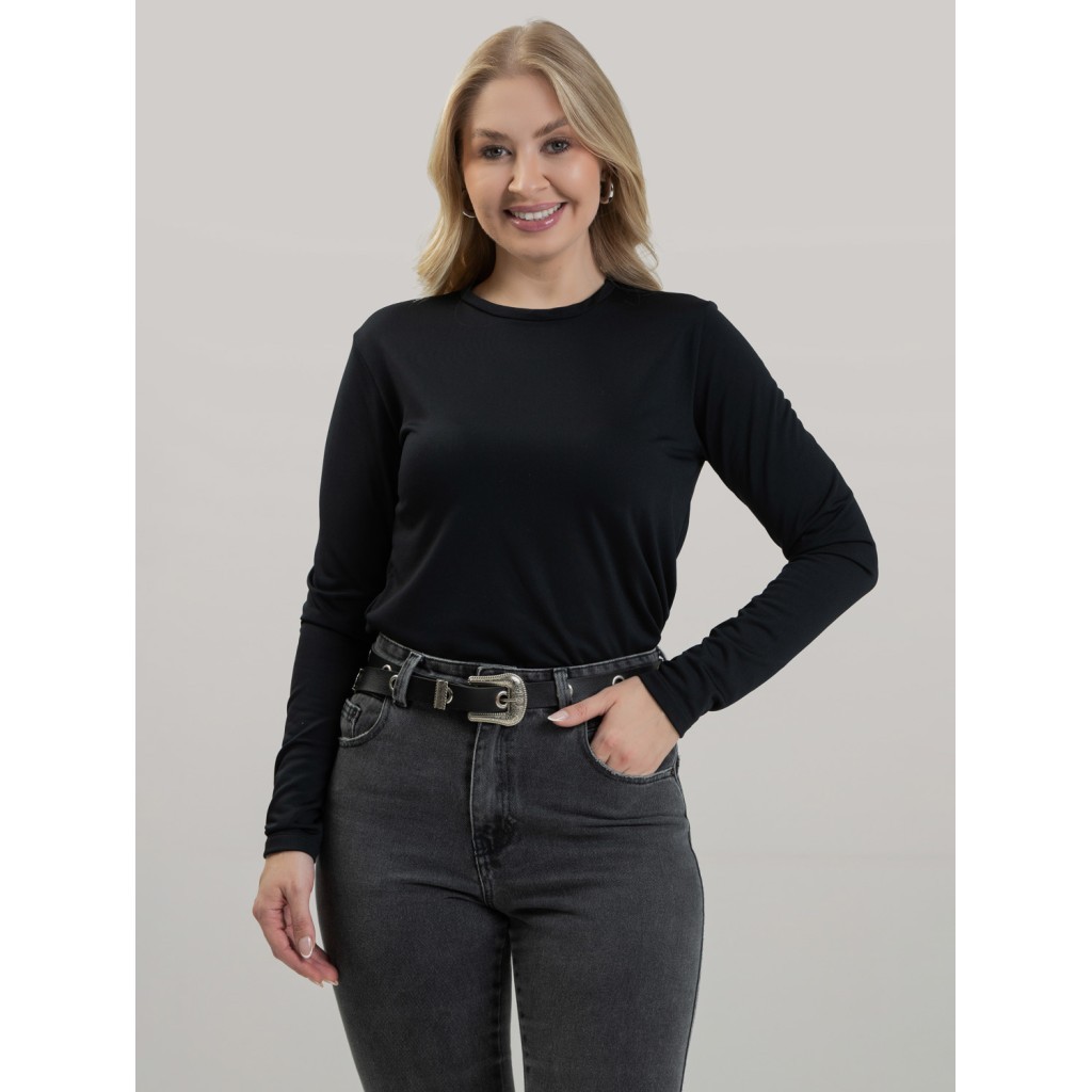 Blusa Feminina Térmica Peluciada Manga Longa Lívia Preto  Blusa de Frio Inverno Estilosa