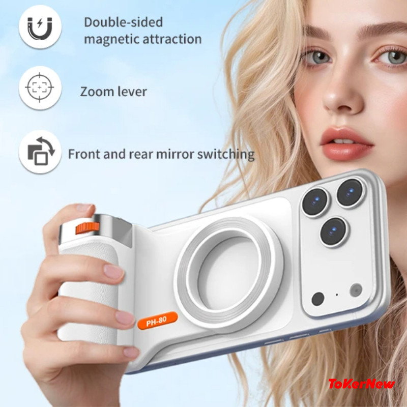ToKerNew Suporte Magnético para Câmera de Telefone com Controle Remoto Bluetooth e Luz de Preenchimento, Estabilizador P