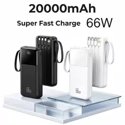Bateria Externa Power Bank 20000mAh 66W Carregamento Rápido Com 4 Cabos Integrados Display Digital-elite