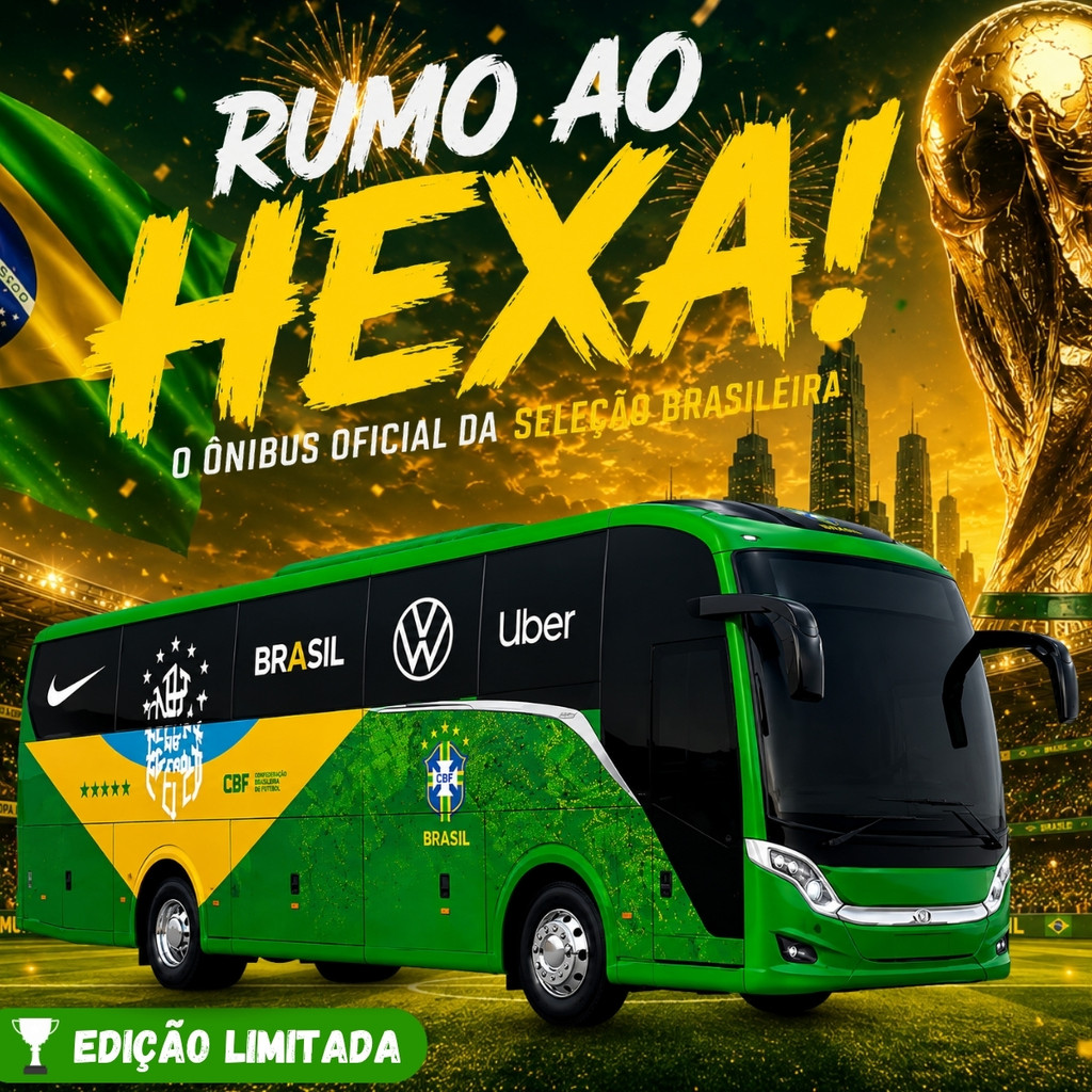 Brinquedo em Miniatura de Ônibus da Seleção Brasileira CBF Brazilian Football Colecionável