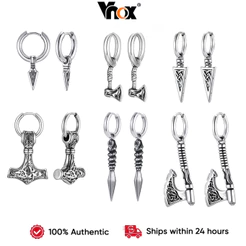 Brincos De Argola Vnox Viking Para Homens , Brinco Vintage De Aço Inoxidável Com Martelo De Thor Nórdico , Joias De Hip