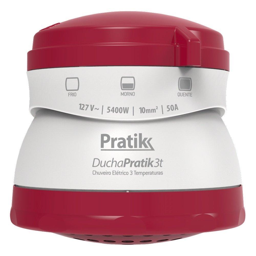 Chuveiro Ducha Pratik 3 Temperaturas, 5400W, Branco/Vinho