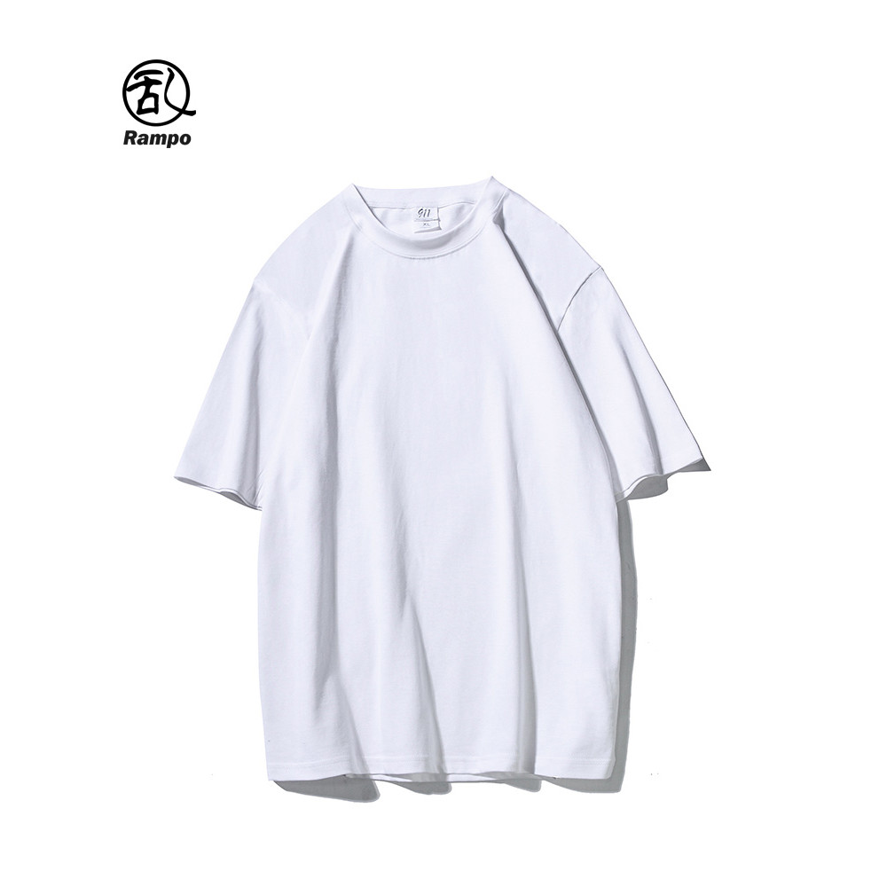 Solto 260g pesado puro algodão manga curta camiseta masculina na moda Casual camiseta em torno do pescoço cor sólida