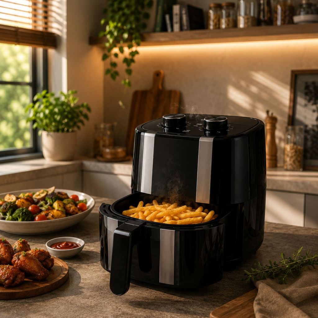 Air Fryer 3,4L 1400W Fritadeira Elétrica Timer 60 Min Sem Óleo Temperatura Até 200°C Preta 110V e 220V