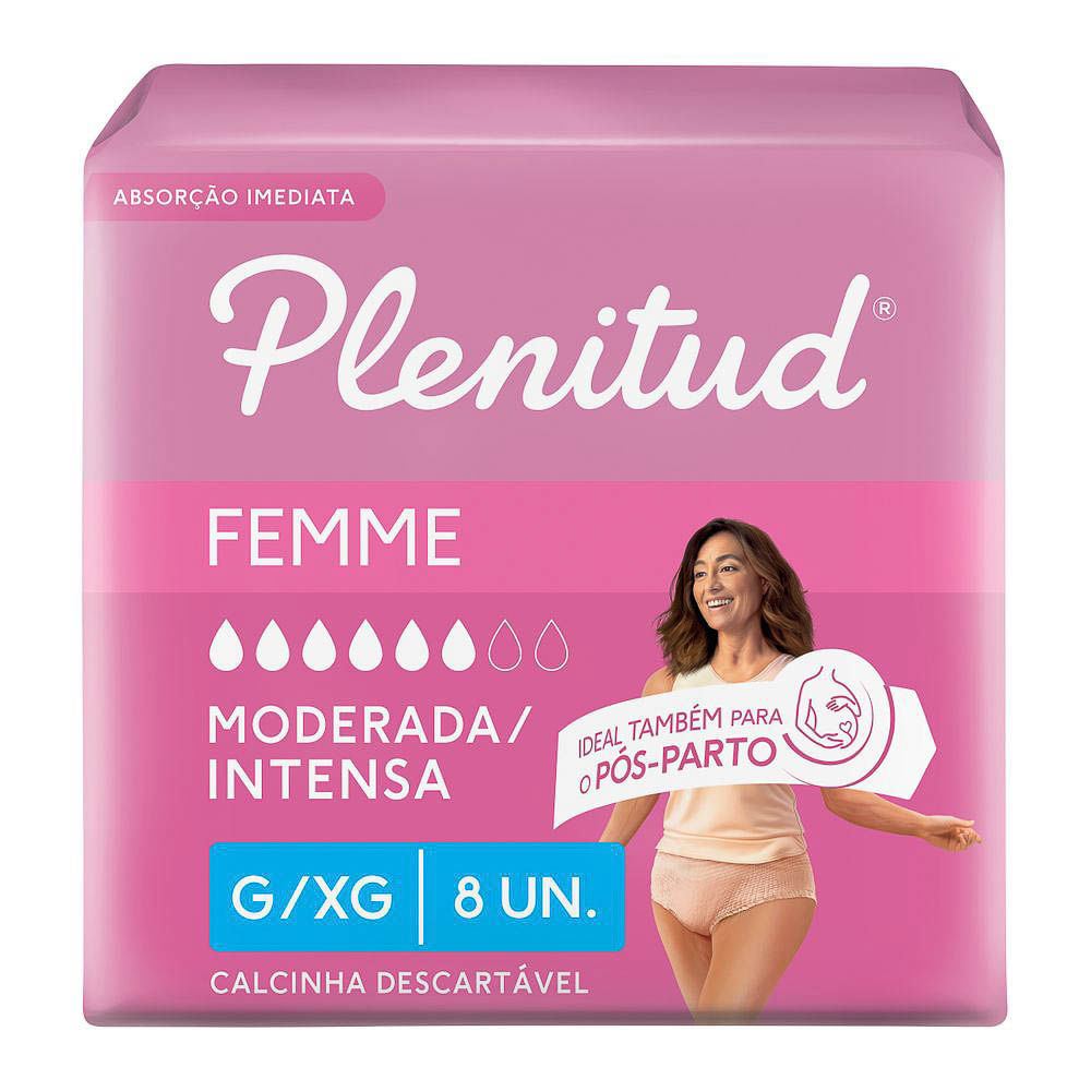 Roupa Íntima Plenitud Femme Tamanho G/XG 8 Unidades