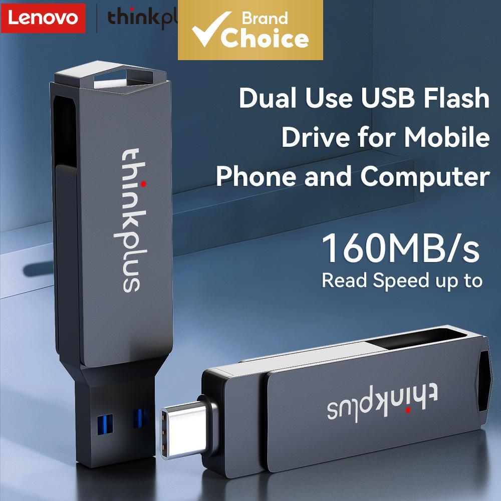 Lenovo Thinkplus Pendrive de Dupla Interface USB 3.2 com USB-C e USB-A, Design Giratório 360°, Corpo de Metal Integrado