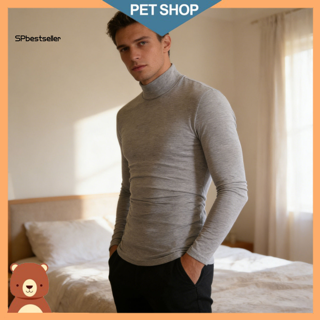Plain Color Men Shirt Turtleneck Men's Slim Fit Pullover Long Sleeve Undershirt Casual Base Layer for Work Office Street