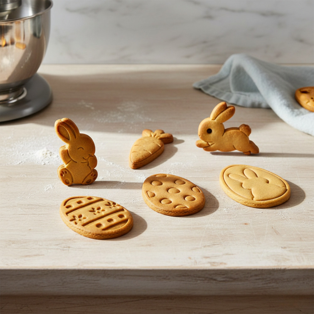 Kit 6 Cortador Marcador Molde Biscoito Cookie Páscoa Coelho Ovo Cenoura Pasta Americana Biscuit Confeitaria Festa