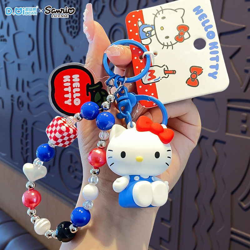 Corrente de contas Hello Kitty da Sanrio, pingente para mochila, boneco de pelúcia criativo, chaveiro.