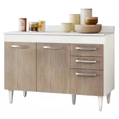 Balcão Gabinete Para Pia 120cm Suécia 3 Portas 2 Gavetas Branco/Castanho - Lumil Móveis