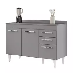 Balcão Gabinete Para Pia 120cm 3 Portas com Tampo Suécia Cinza - Lumil