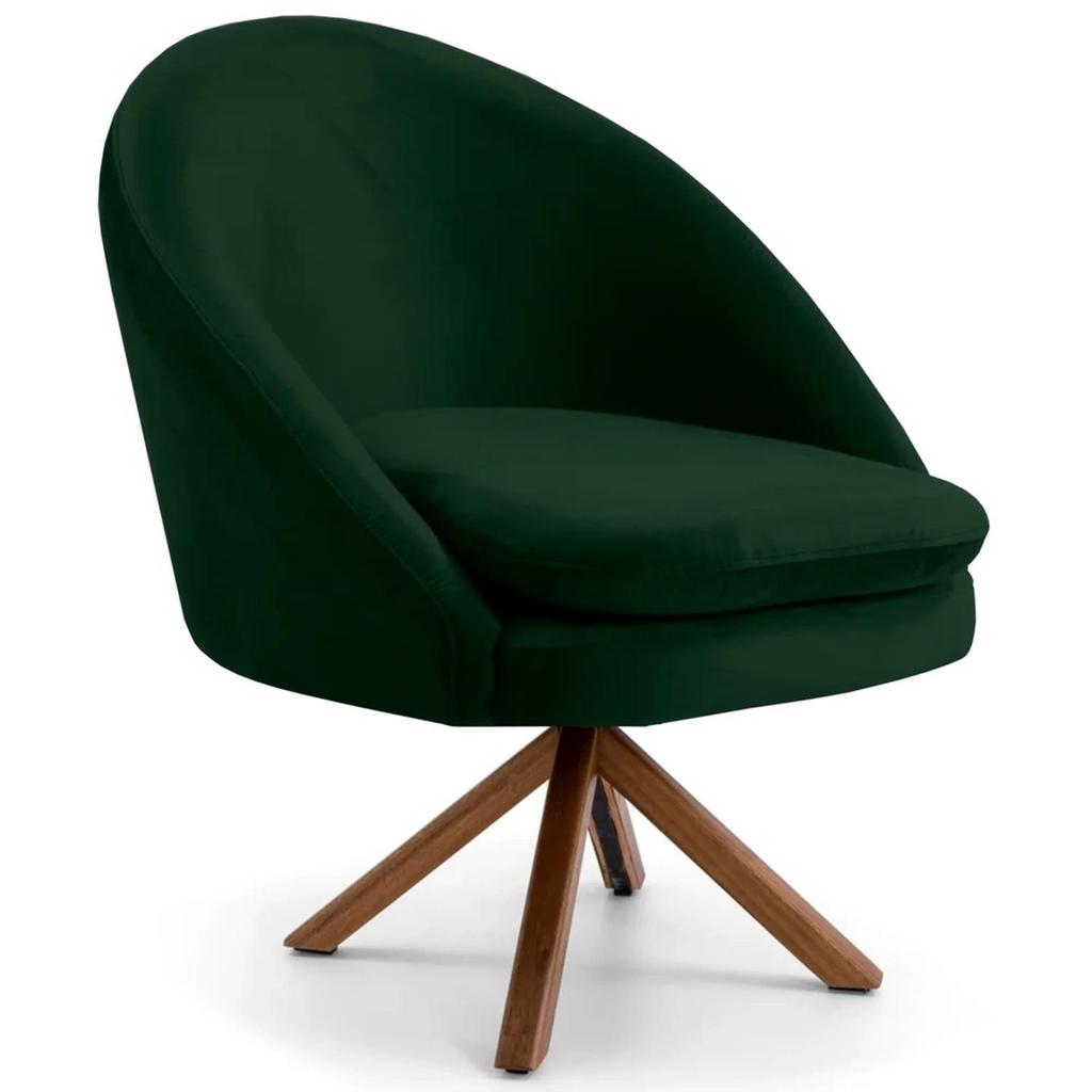 Poltrona Decorativa Base Giromad Madeira Rafa C-303 Veludo Verde Musgo - Domi