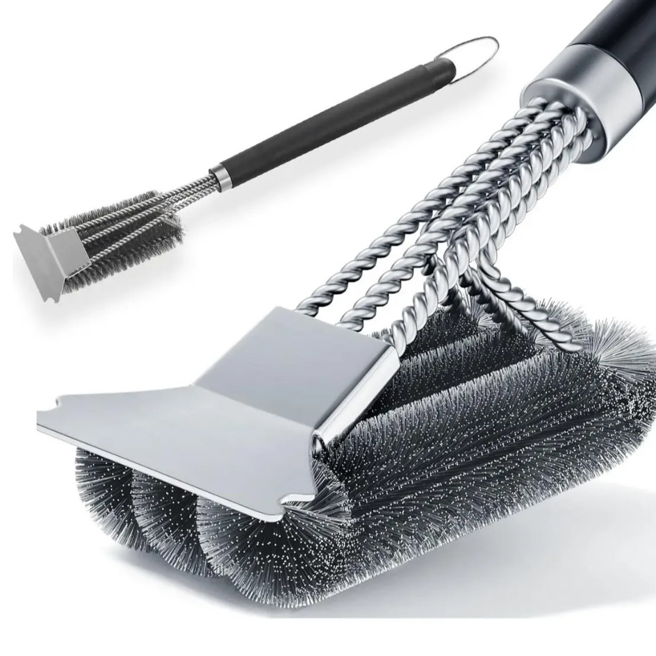 Escova Rolo De Aço Para Limpar Grill Grelha De Churrasco Limpeza Cerdas de Aço Inox