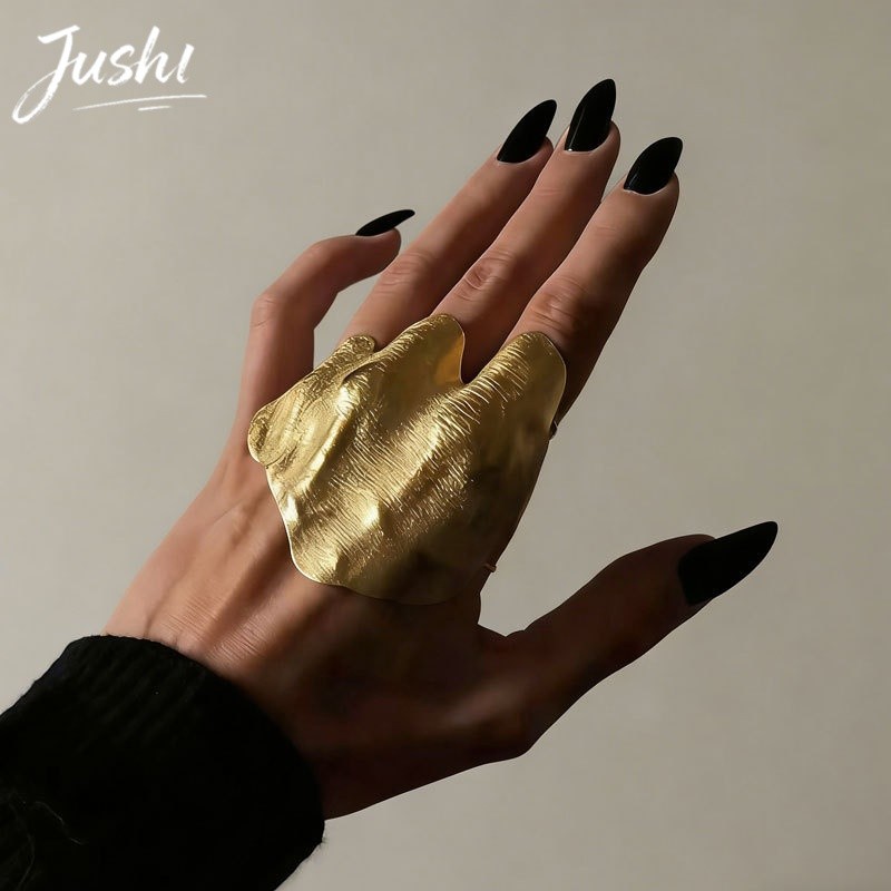 Anel Irregular Vintage JUSHI Y2K Retro Grunge, Joia de Destaque para Adolescentes, Anel Empilhável Estilo Punk, Presente