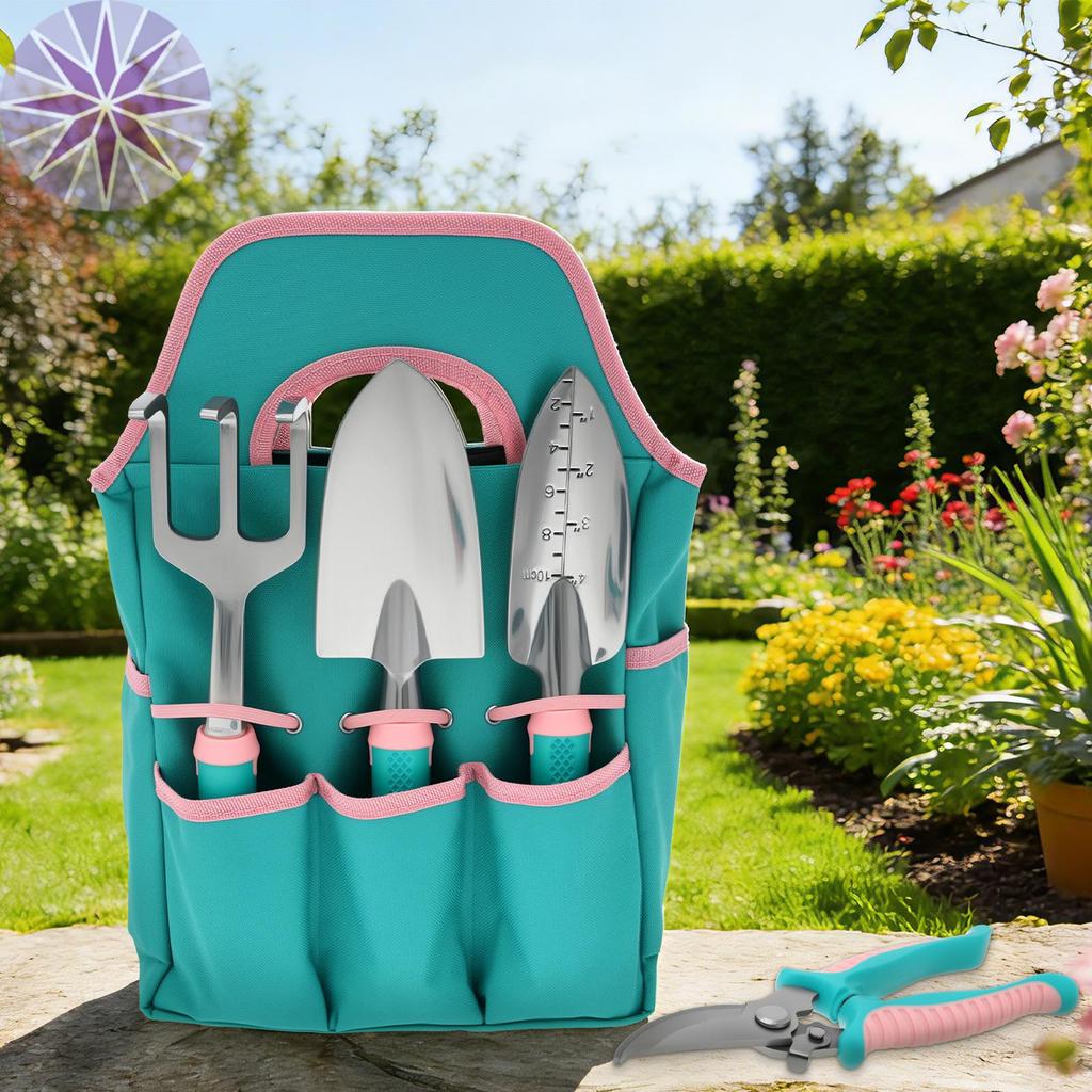 6 Pçs Conjunto De Equipamentos De Jardim Com Luvas E Saco Liga Alumínio Espátula Ancinho Transplante Tesoura Poda SHOPCY
