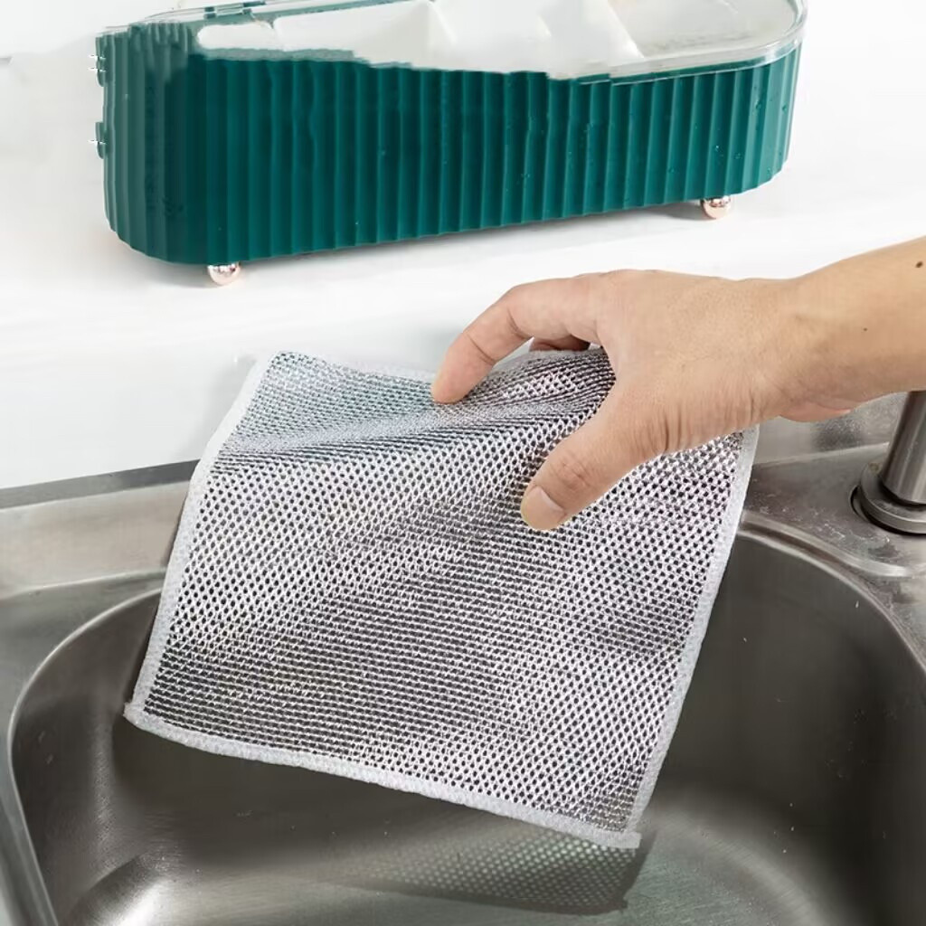 Pano de limpeza de arame metálico, conjunto de 5 peças, malha sem óleo, usado para fogões de cozinha, pratos e utensílio