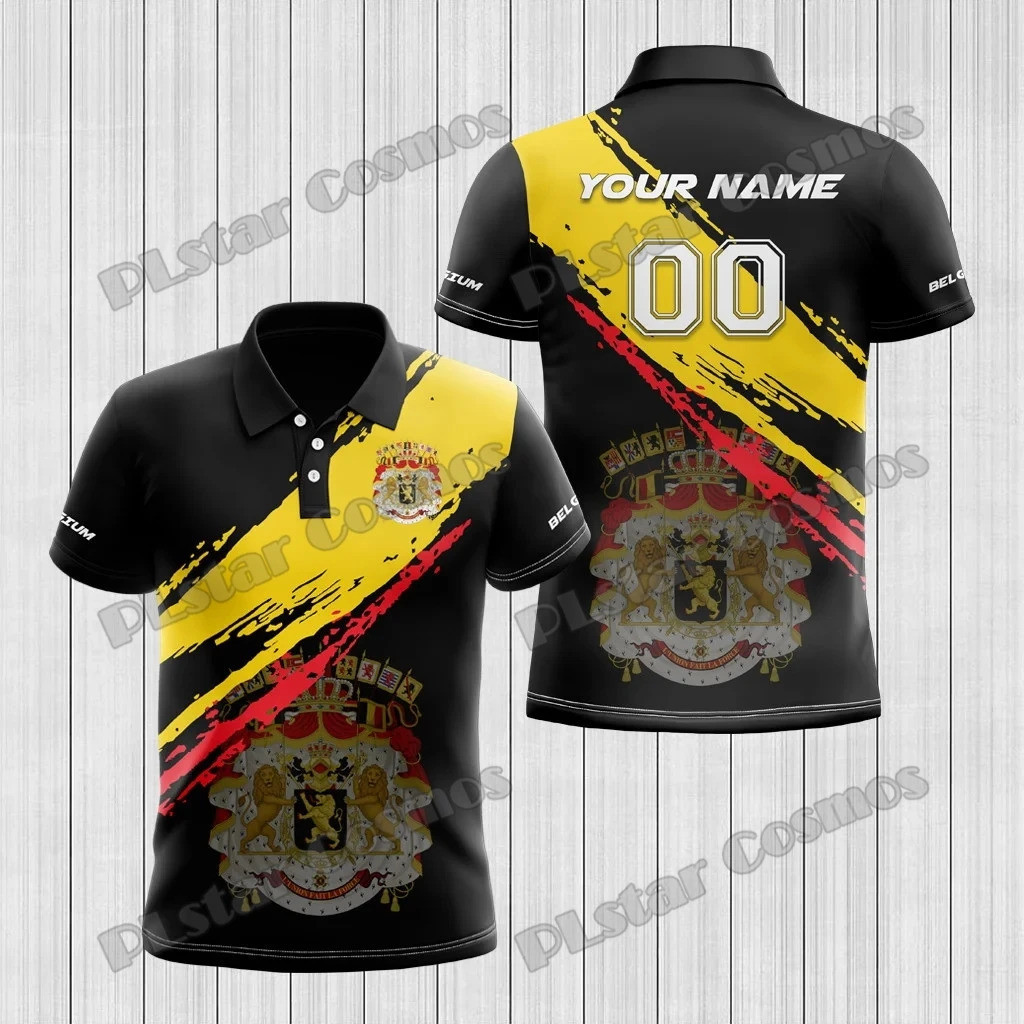 Nome E Número Personalizados França Brasil Alemanha Bandeira Brasão 3D Impresso Camisa Polo Masculina Verão Unisex Casua