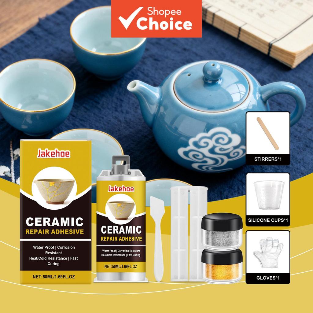 Kit de Adesivo Epóxi de Alta Resistência 50 ml – Colagem Cerâmica Ouro/Prata para Reparo de Rachaduras em Azulejo,