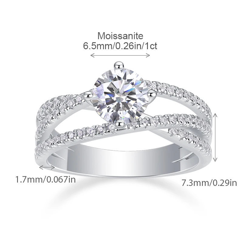 Anel De Moissanite De Prata 925 Brilhante Joia De Banda Dupla Elegante Micro Pave