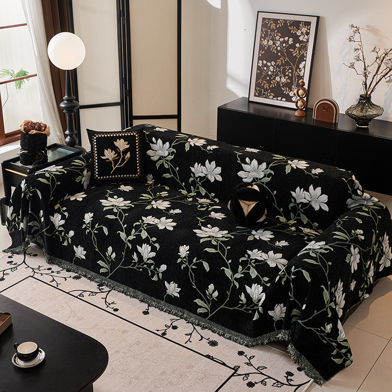 Apoios de braço com padrão de flor de magnólia, almofada de sofá em chenille estilo antigo, capa de encosto simples, mat