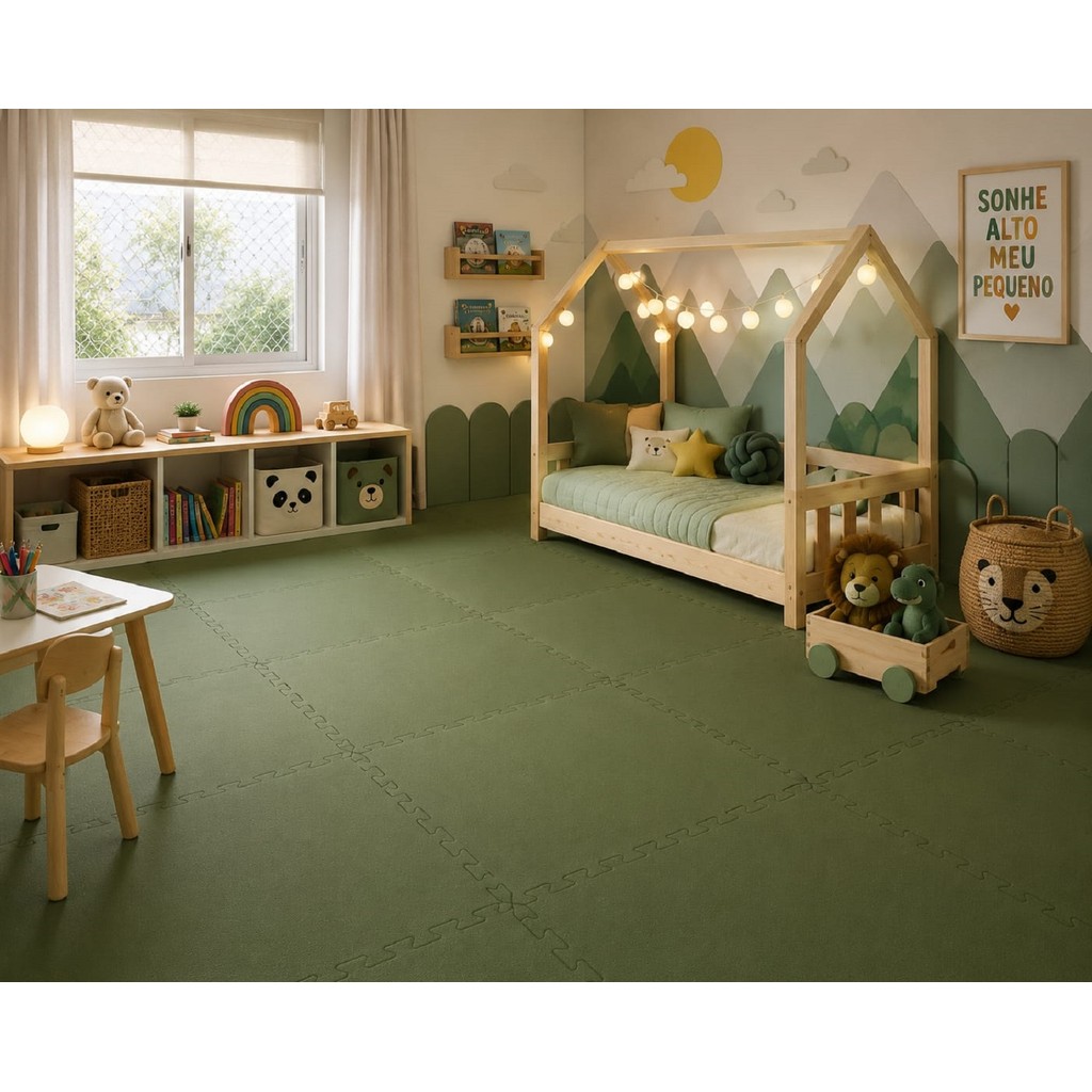 Kit 10 Tatames Tapetes EVA 50x50x1cm 10mm VERDE MUSGO linha PREMIUM com Bordas de Acabamento