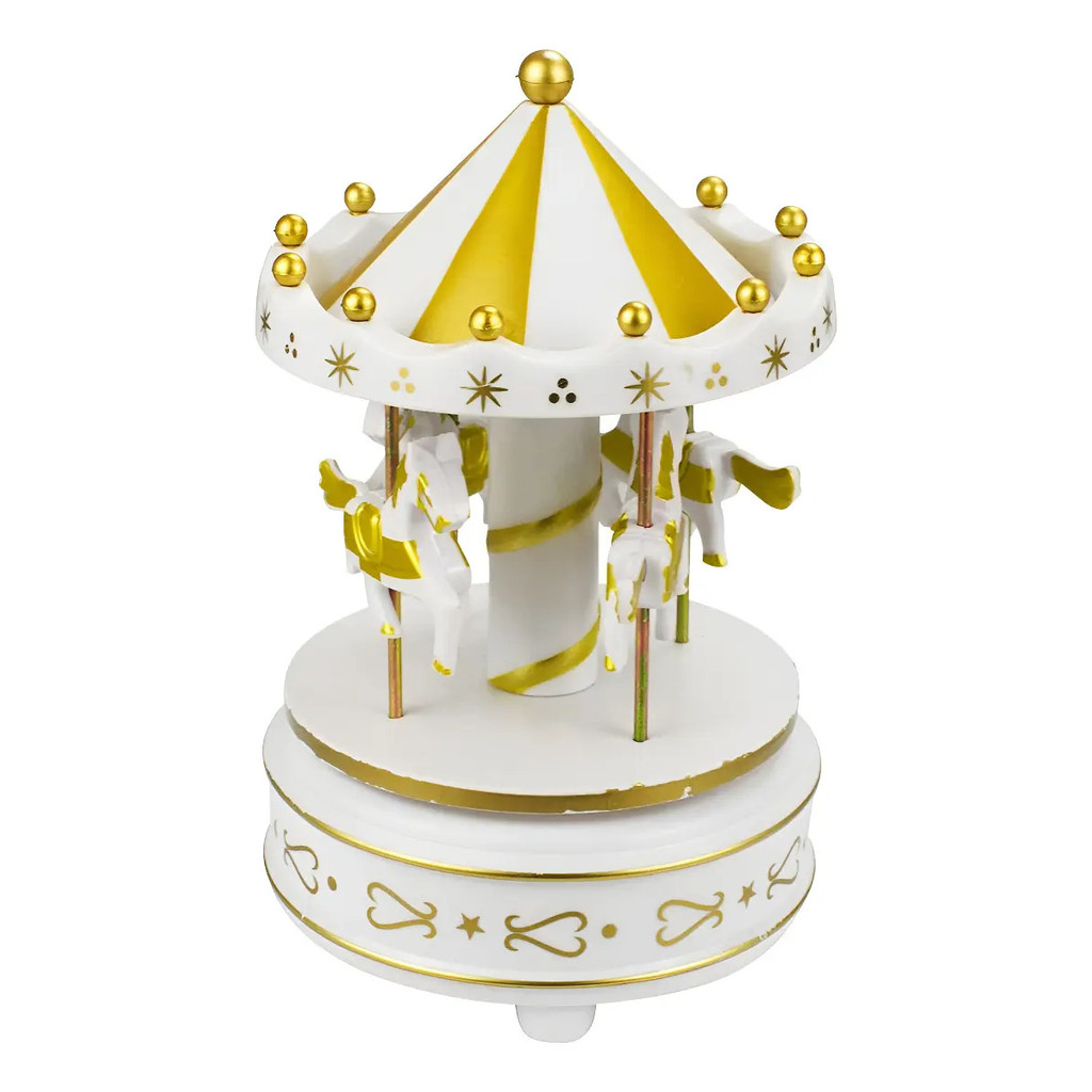 Mini Carrossel Branco Gira Música 17cm