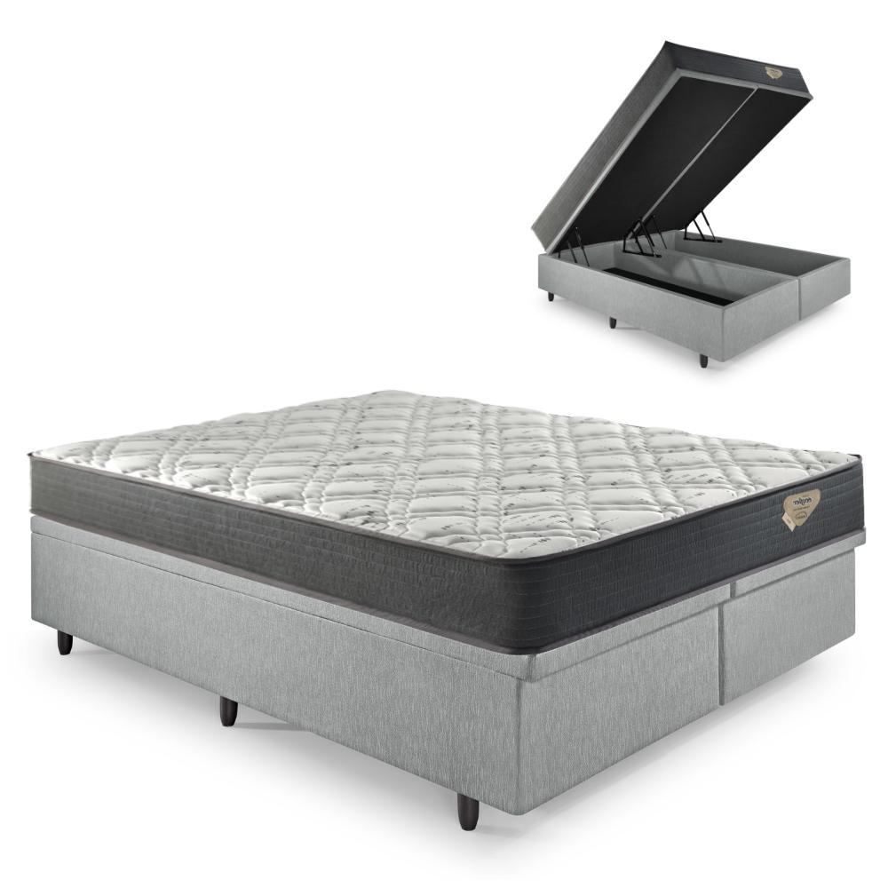 Box Baú Queen 158x198 Courino Cinza + Colchão Adapto Ecoflex