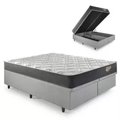 Box Baú Queen 158x198 Courino Cinza + Colchão Adapto Ecoflex