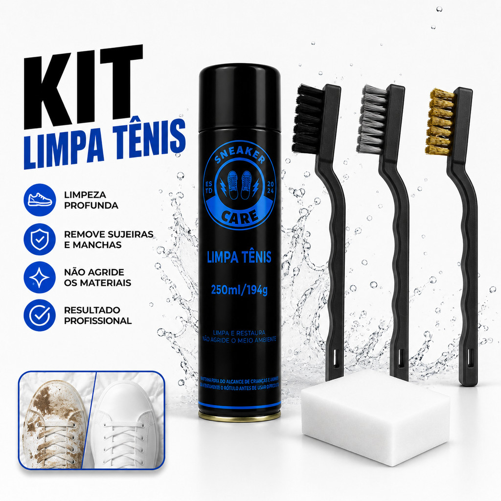 Kit Limpa Tênis Completo Escovas Multiuso Limpador De Tênis Limpeza Profissional Espuma Mágica Limpa Sola Couro Camurça