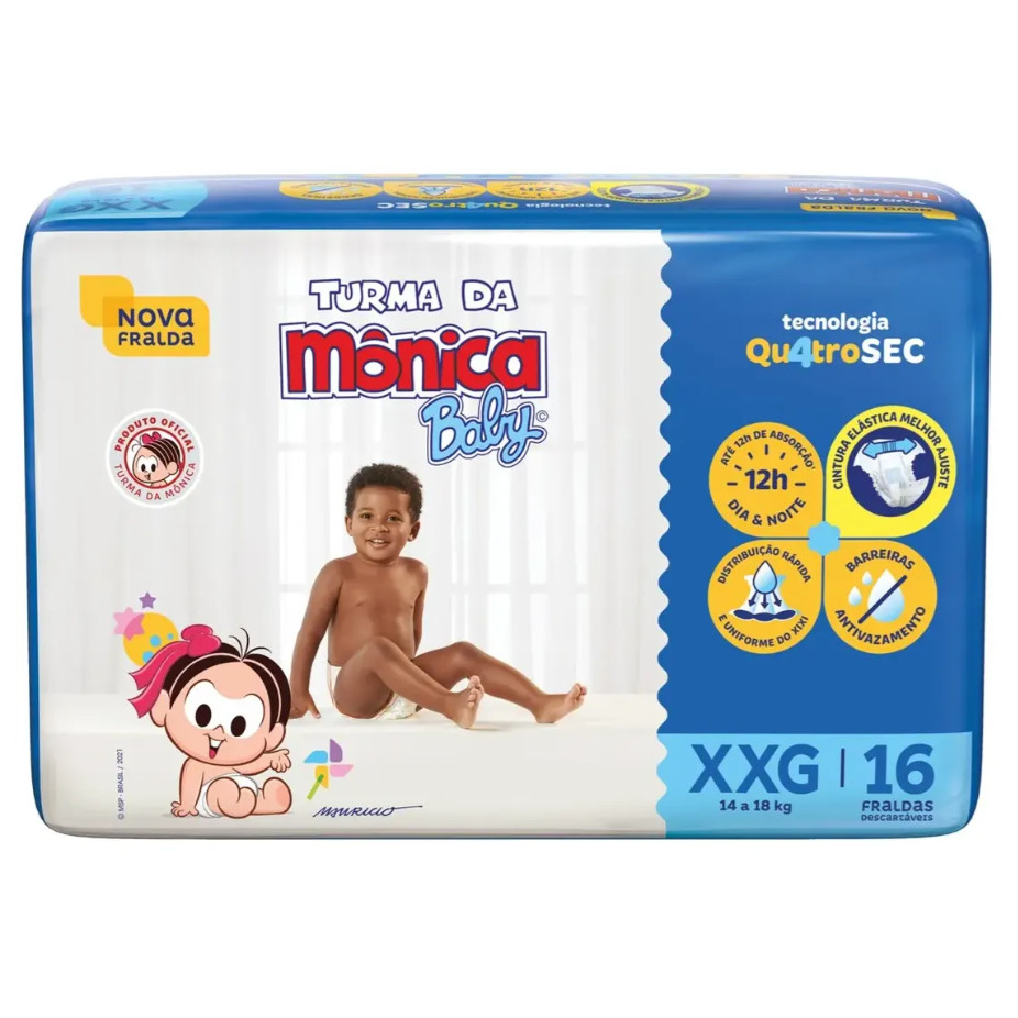 Fralda Turma Da Mônica Baby Jumbo Xxg 16 Unidades