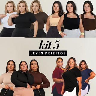 Kit 5 blusas feminina plus size com MÍNIMOS DEFEITOS, baby tee canelada, regata, gola alta, camisetas