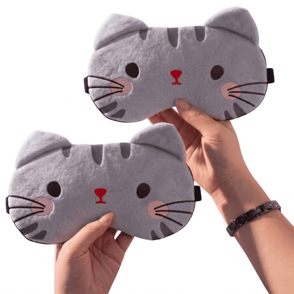 Kit 2 Máscaras Cinza Tapa Olhos Para Dormir Com Estampa Gato Ideal Para Relaxar