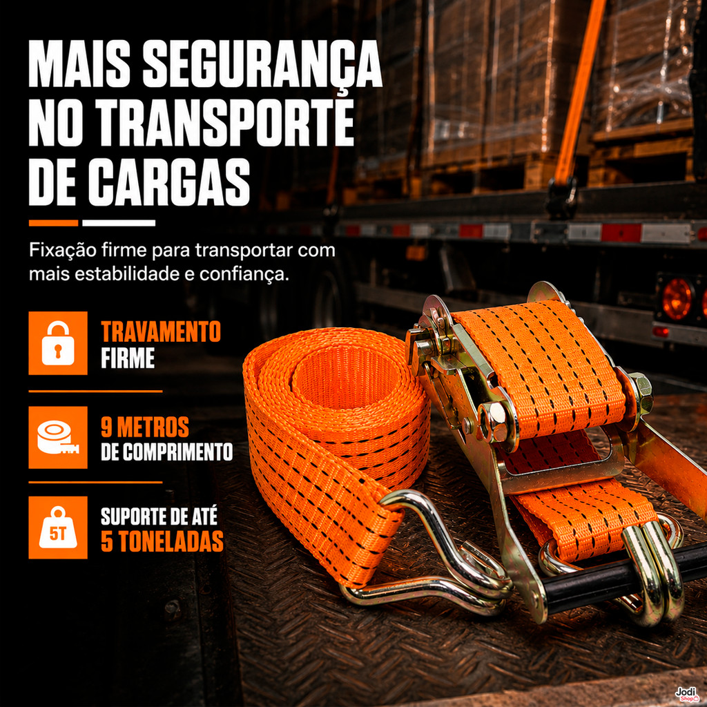 Kit 5 Cinta Catraca Carga 5 Toneladas 9 Metros Caminhão Amarração Fita Amarrar Transporte