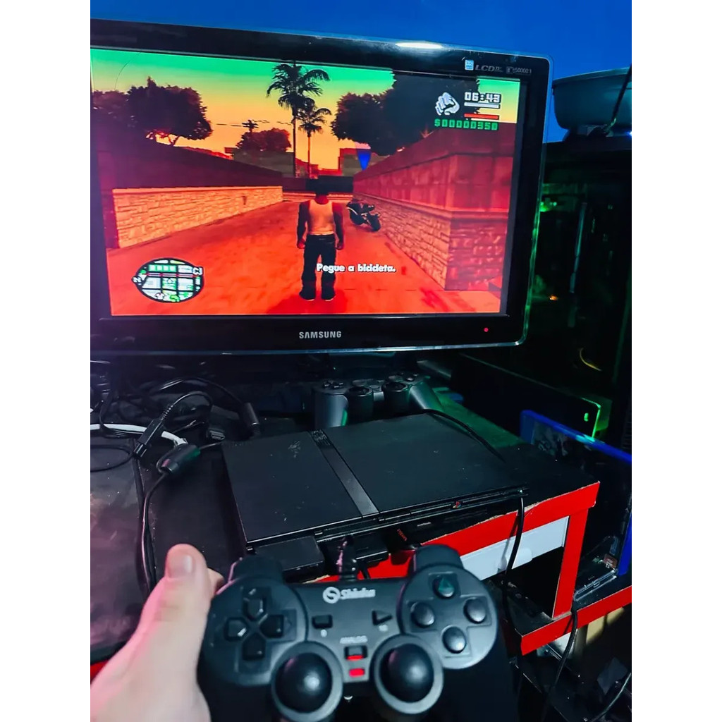 Playstation 2 Slim Com Jogos + 2 Controles + Pen-drive 64gb